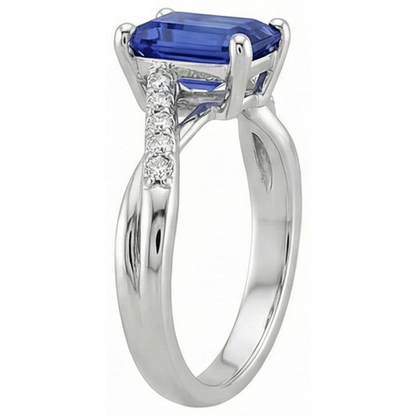 Engagement Ring with Side Stones Blue Sapphire & Natural Earth Mined Diamond 3.25 Carats