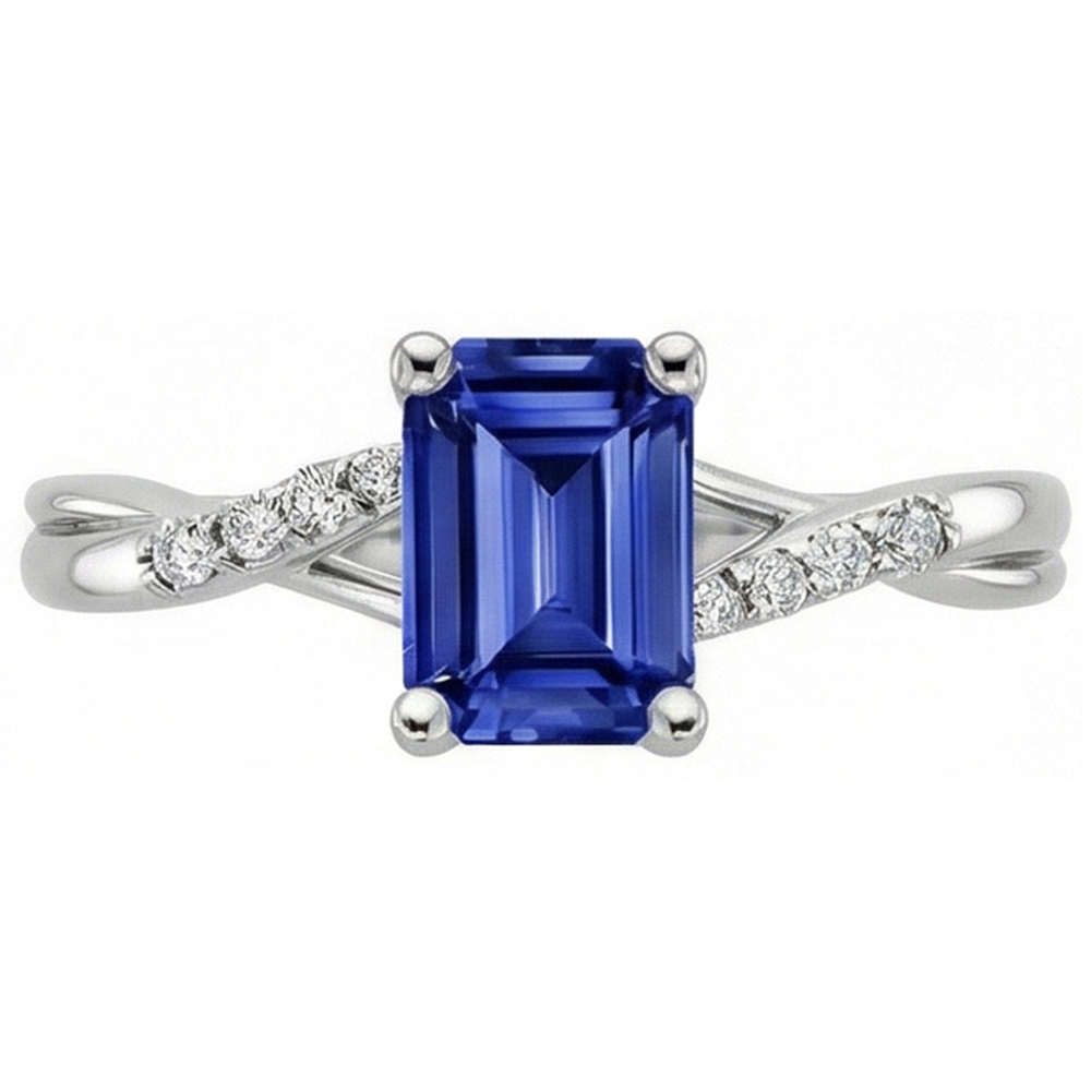 Engagement Ring with Side Stones Blue Sapphire & Natural Earth Mined Diamond 3.25 Carats