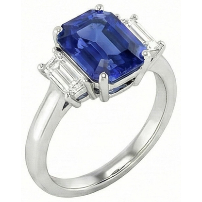 Natural Real ( Not Lab Grown )  Engagement Three Stone Ring Emerald Sri Lankan Sapphire 2.50 Carats