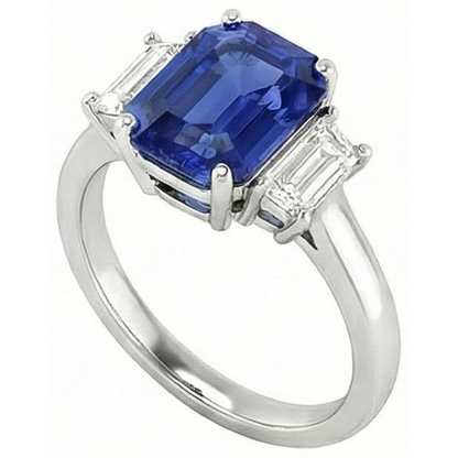 Natural Real ( Not Lab Grown )  Engagement Three Stone Ring Emerald Sri Lankan Sapphire 2.50 Carats