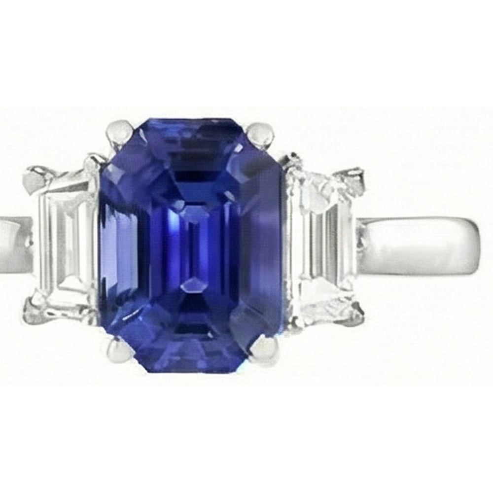 Natural Real ( Not Lab Grown )  Engagement Three Stone Ring Emerald Sri Lankan Sapphire 2.50 Carats