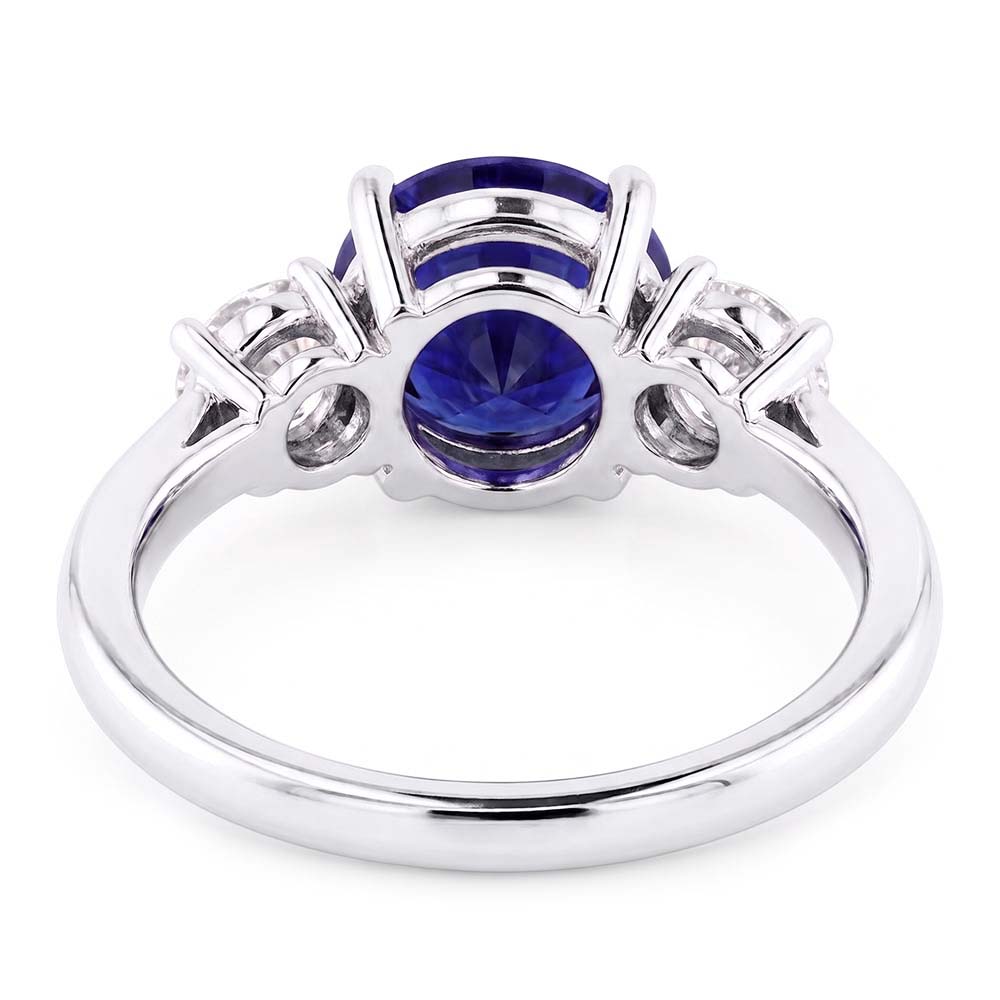 Engagement Three Stone Ring Round Blue Sapphire 2.50 Carats Natural Earth Mined Diamonds