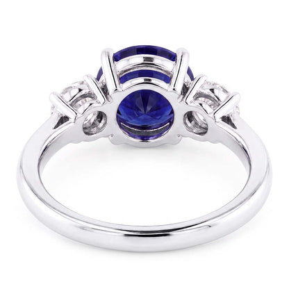 Engagement Three Stone Ring Round Blue Sapphire 2.50 Carats Natural Earth Mined Diamonds