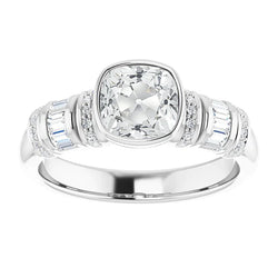 Engagement Ring Baguette & Cushion Old Cut Mined Diamond Bezel Set 4.50 Carats