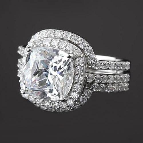 Engagement Anniversary Ring Set 5 Carats Cushion Cut White Gold 14K Natural Earth Mined Diamond