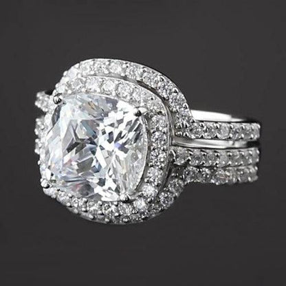 Engagement Anniversary Ring Set 5 Carats Cushion Cut White Gold 14K Natural Earth Mined Diamond