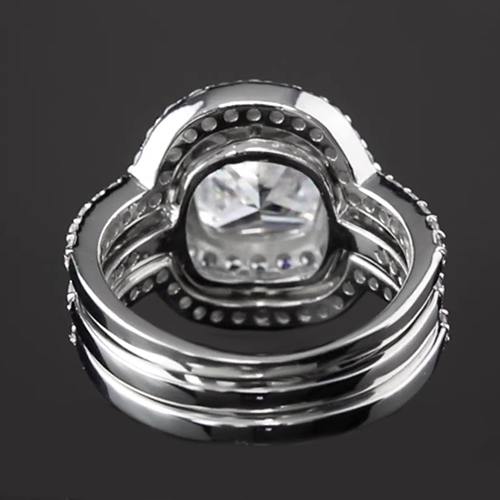 Engagement Anniversary Ring Set 5 Carats Cushion Cut White Gold 14K Natural Earth Mined Diamond