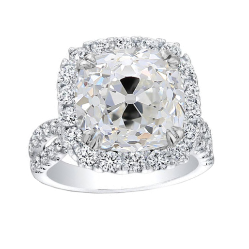 Engagement Halo Ring Old Cut Cushion Lab Grown Diamond 8.3 Carats