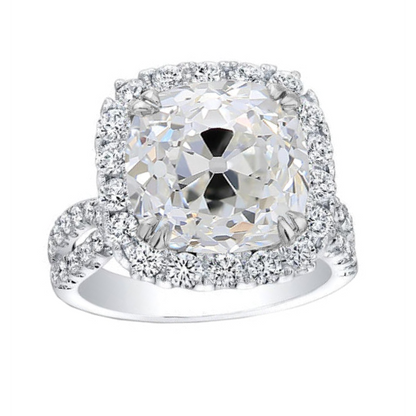 Engagement Halo Ring Old Cut Cushion Lab Grown Diamond 8.3 Carats
