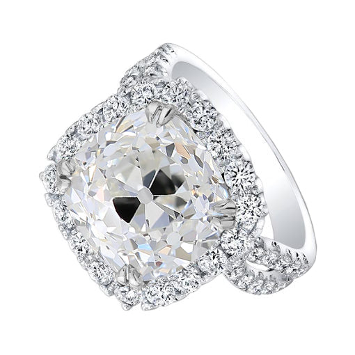 Engagement Halo Ring Old Cut Cushion Lab Grown Diamond 8.3 Carats