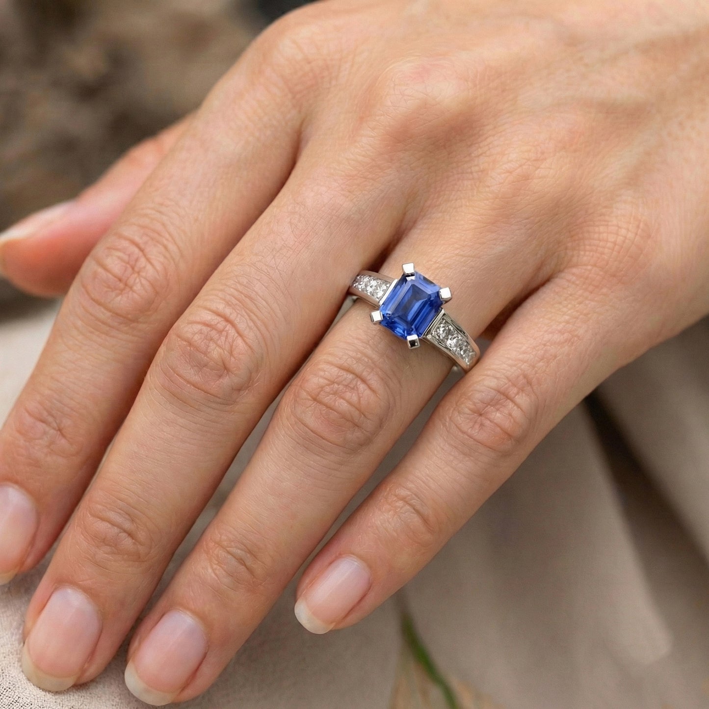 Engagement Ring Emerald Ceylon Sapphire Channel Set Natural Earth Mined Diamonds 3 Carats
