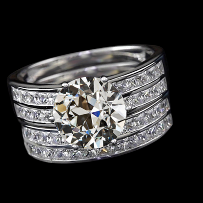 Engagement Ring Set Old Mine Cut & Princess Huge Lab Grown Diamonds 9.50 Carats Gold 14K