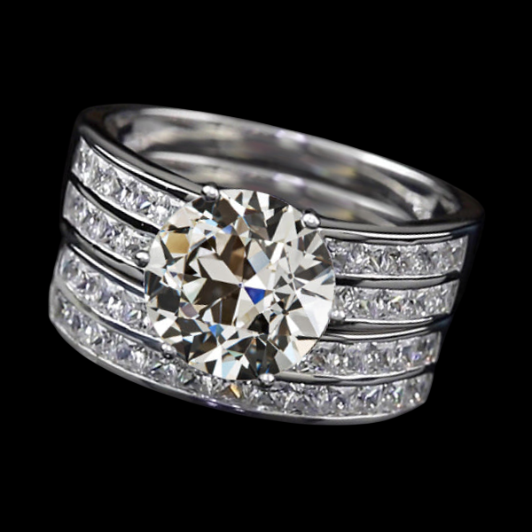 Engagement Ring Set Old Mine Cut & Princess Huge Lab Grown Diamonds 9.50 Carats Gold 14K