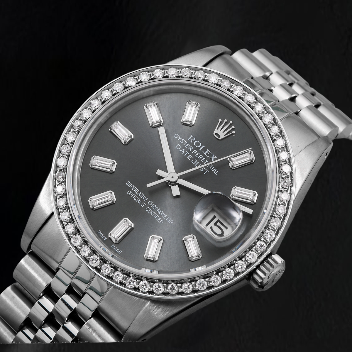Rolex Datejust 16014 36mm Gray Diamond Dial Stainless Steel Watch