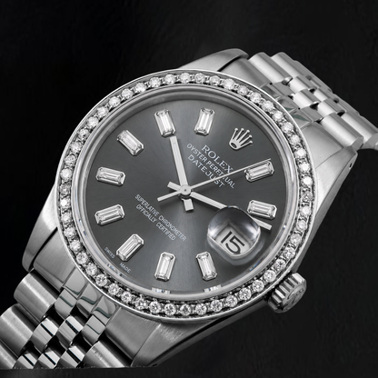 Rolex Datejust 16014 36mm Gray Diamond Dial Stainless Steel Watch