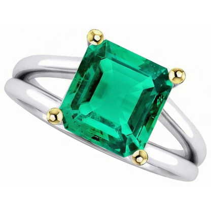 Natural Real ( Not Lab Grown ) Fancy Green Emerald GIA Solitaire Ring Two Tone