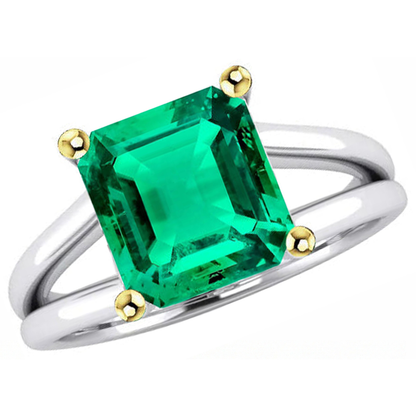 Natural Real ( Not Lab Grown ) Fancy Green Emerald GIA Solitaire Ring Two Tone