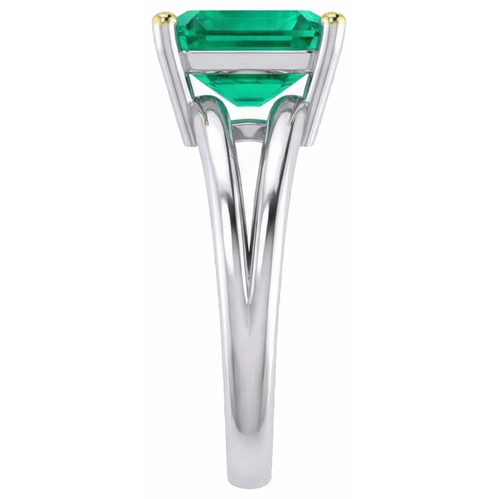 Natural Real ( Not Lab Grown ) Fancy Green Emerald GIA Solitaire Ring Two Tone