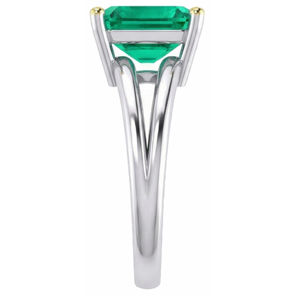 Natural Real ( Not Lab Grown ) Fancy Green Emerald GIA Solitaire Ring Two Tone