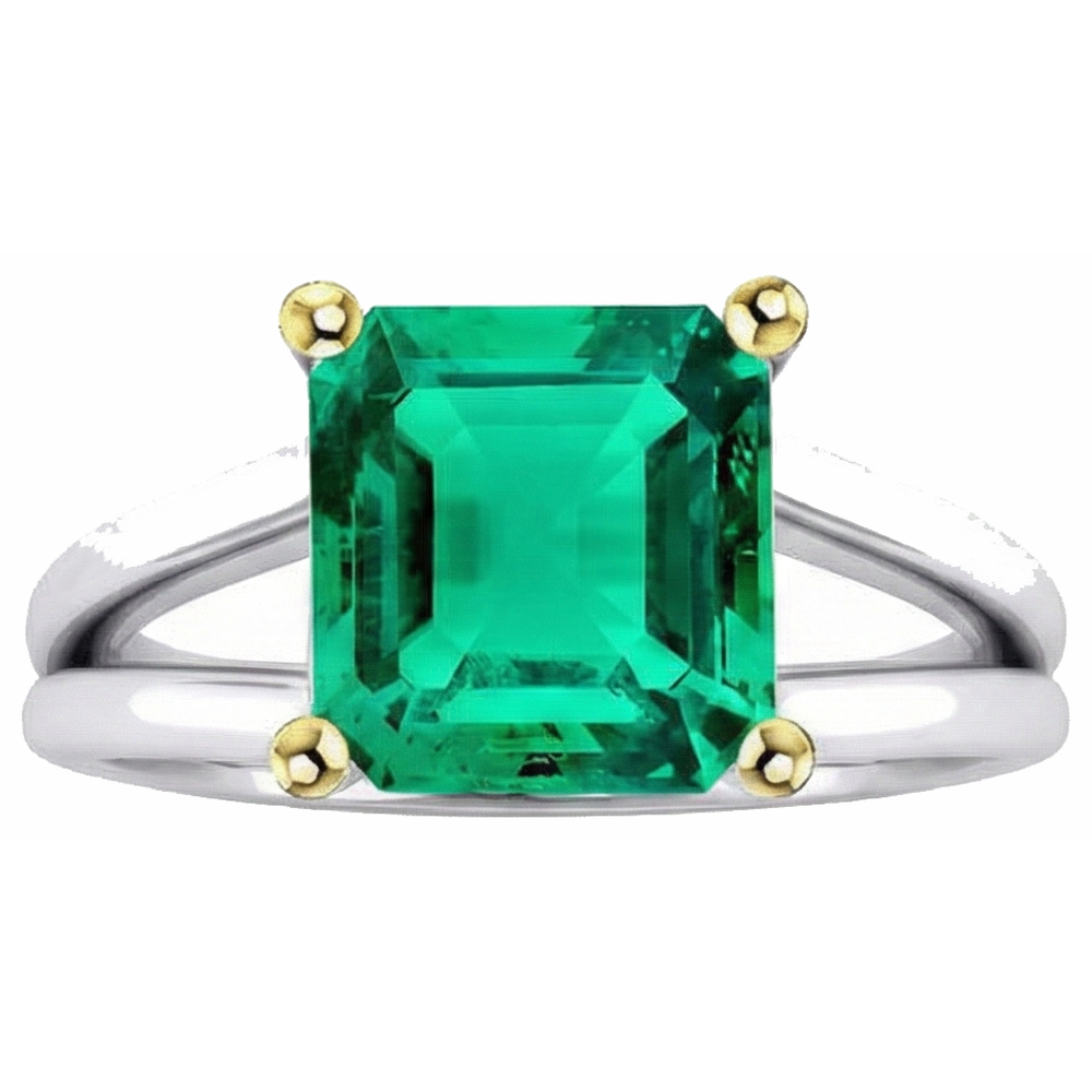 Natural Real ( Not Lab Grown ) Fancy Green Emerald GIA Solitaire Ring Two Tone