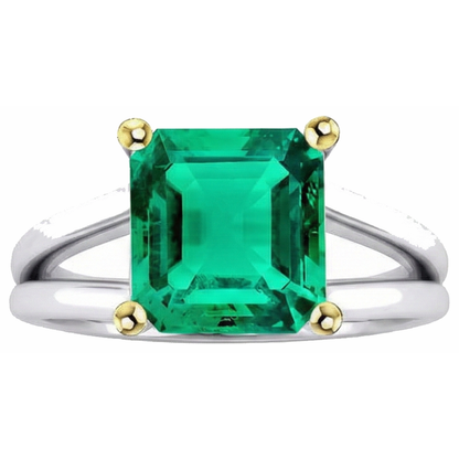 Natural Real ( Not Lab Grown ) Fancy Green Emerald GIA Solitaire Ring Two Tone
