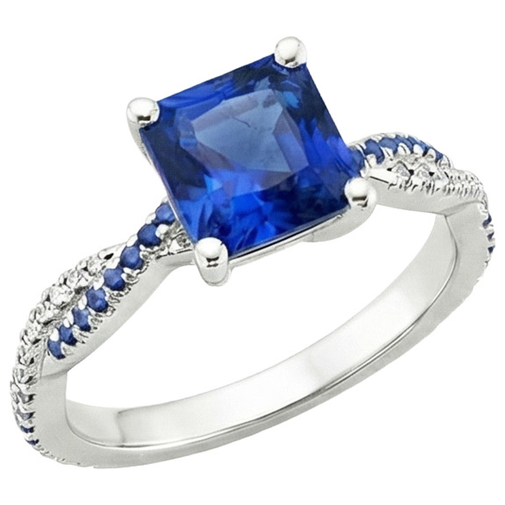 Fancy Natural Earth Mined Diamond Engagement Ring Blue Ceylon Sapphires 3.45 Carats Gold