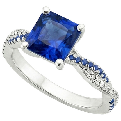 Fancy Natural Earth Mined Diamond Engagement Ring Blue Ceylon Sapphires 3.45 Carats Gold