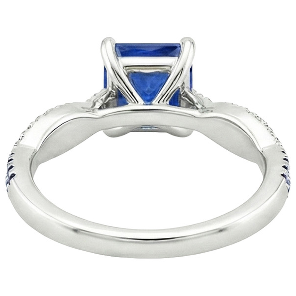 Fancy Natural Earth Mined Diamond Engagement Ring Blue Ceylon Sapphires 3.45 Carats Gold