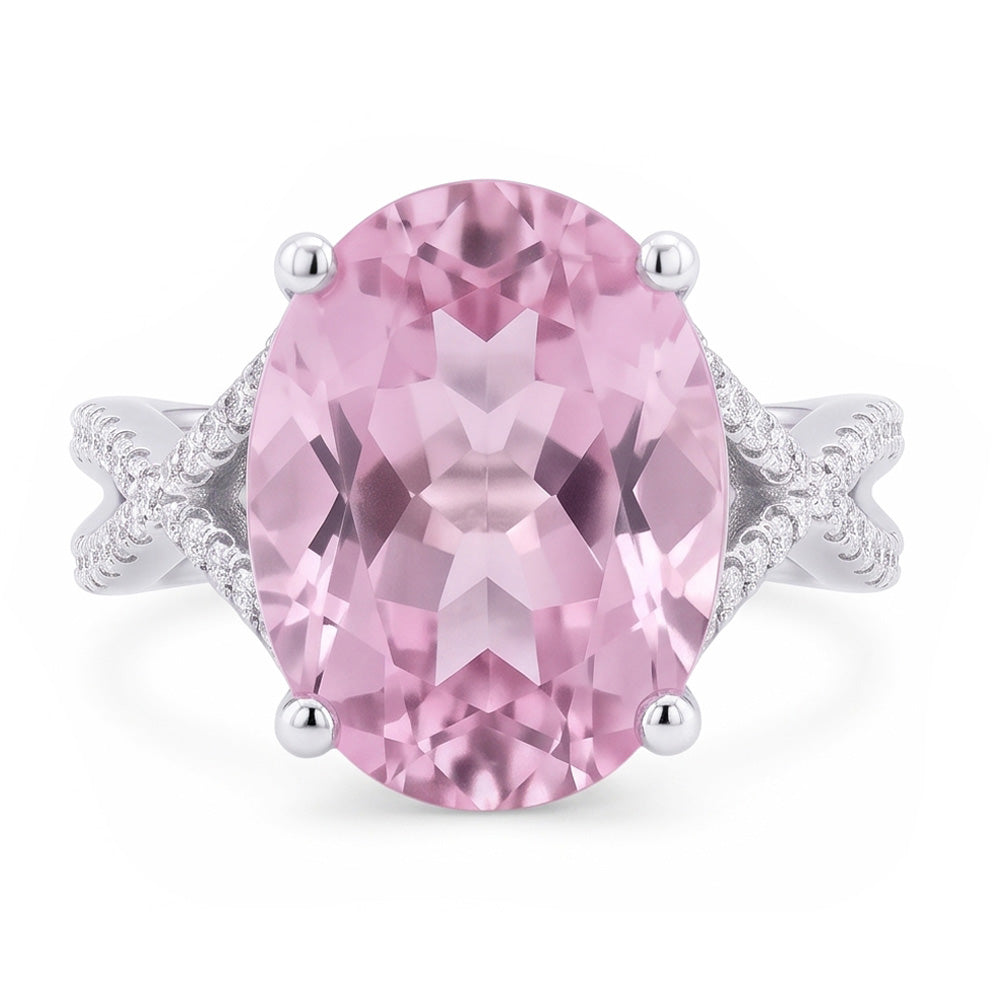 Fancy Pink Kunzite Natural Earth Mined Diamond Ring Lady Gold Jewelry 14.50 Carats