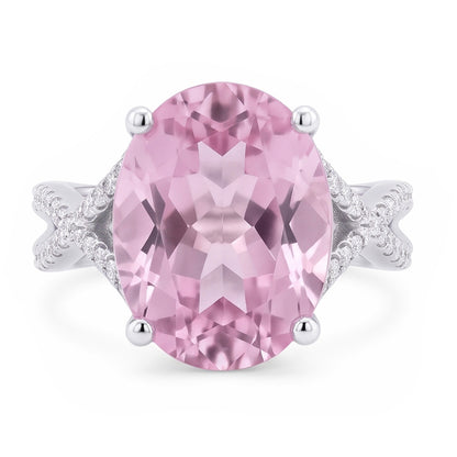 Fancy Pink Kunzite Natural Earth Mined Diamond Ring Lady Gold Jewelry 14.50 Carats