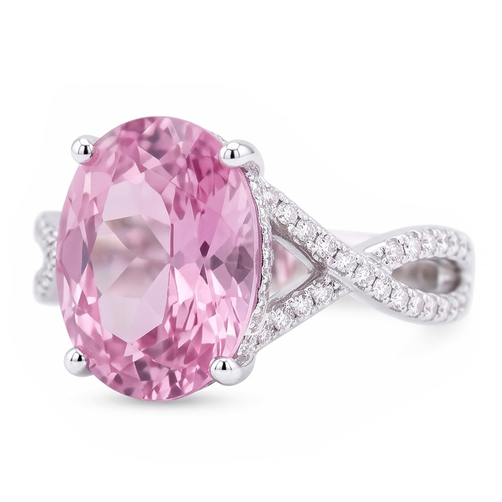 Fancy Pink Kunzite Natural Earth Mined Diamond Ring Lady Gold Jewelry 14.50 Carats