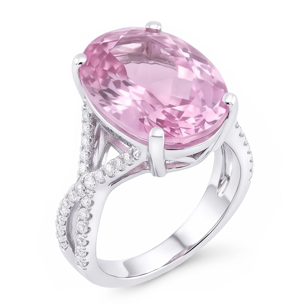 Fancy Pink Kunzite Natural Earth Mined Diamond Ring Lady Gold Jewelry 14.50 Carats