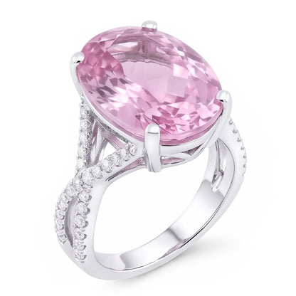 Fancy Pink Kunzite Natural Earth Mined Diamond Ring Lady Gold Jewelry 14.50 Carats