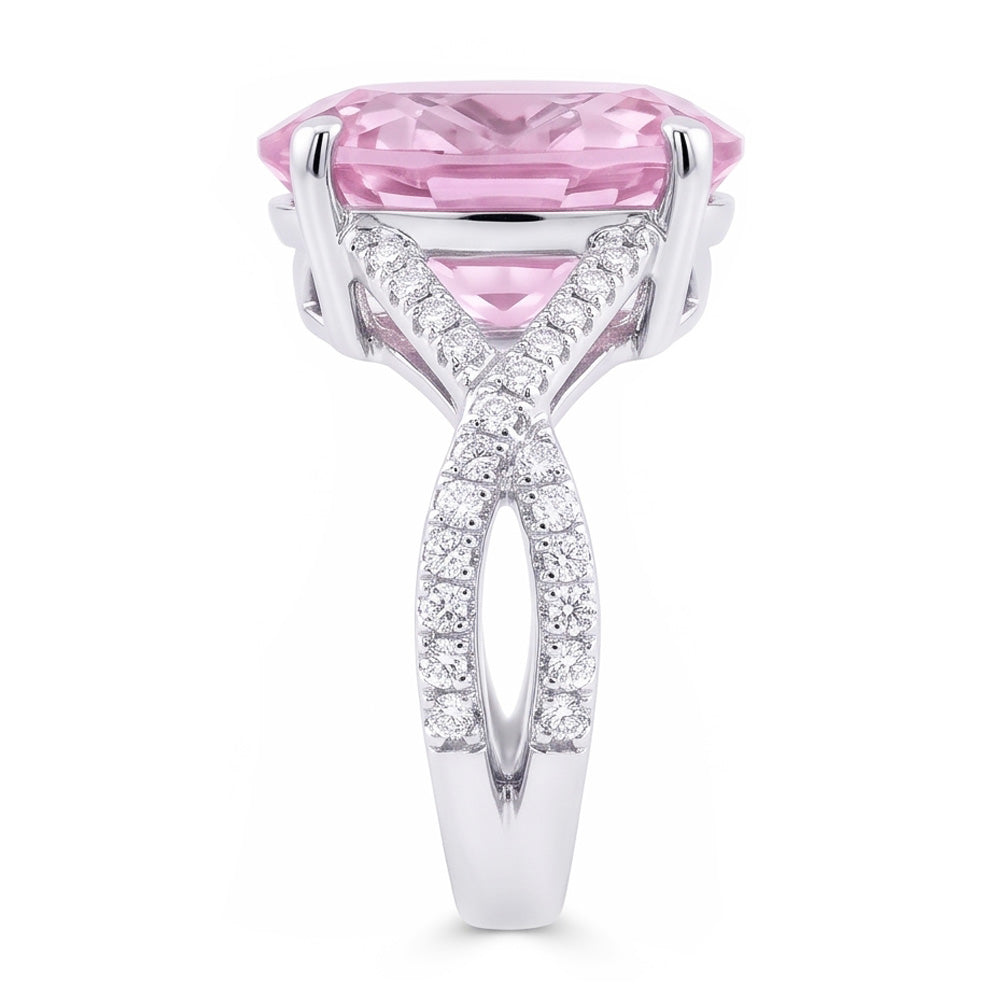 Fancy Pink Kunzite Natural Earth Mined Diamond Ring Lady Gold Jewelry 14.50 Carats