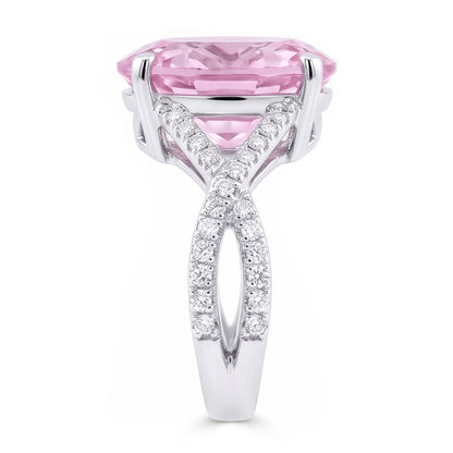 Fancy Pink Kunzite Natural Earth Mined Diamond Ring Lady Gold Jewelry 14.50 Carats