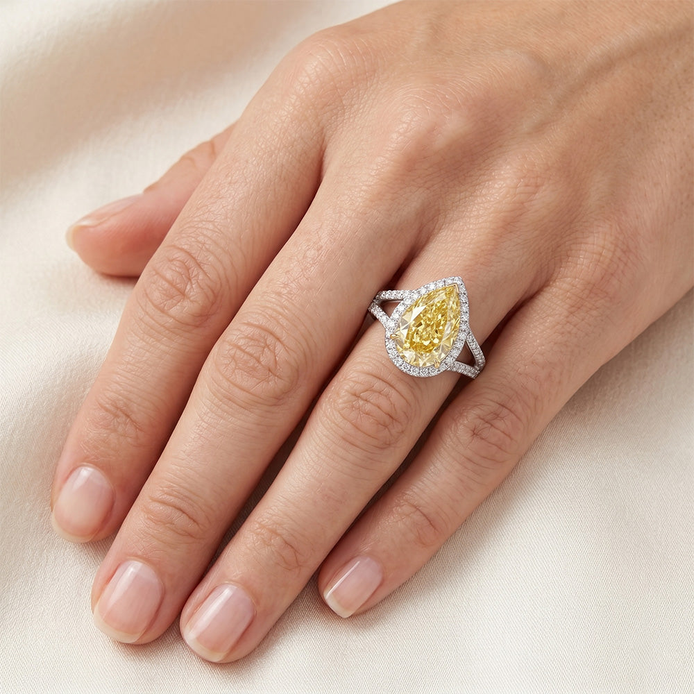Fancy Yellow Diamond VVS Halo Engagement Ring 3 ct in Two-Tone