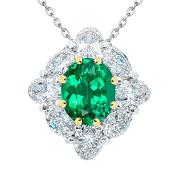 Fancy Gold Gemstone Pendant Green Emerald Necklace