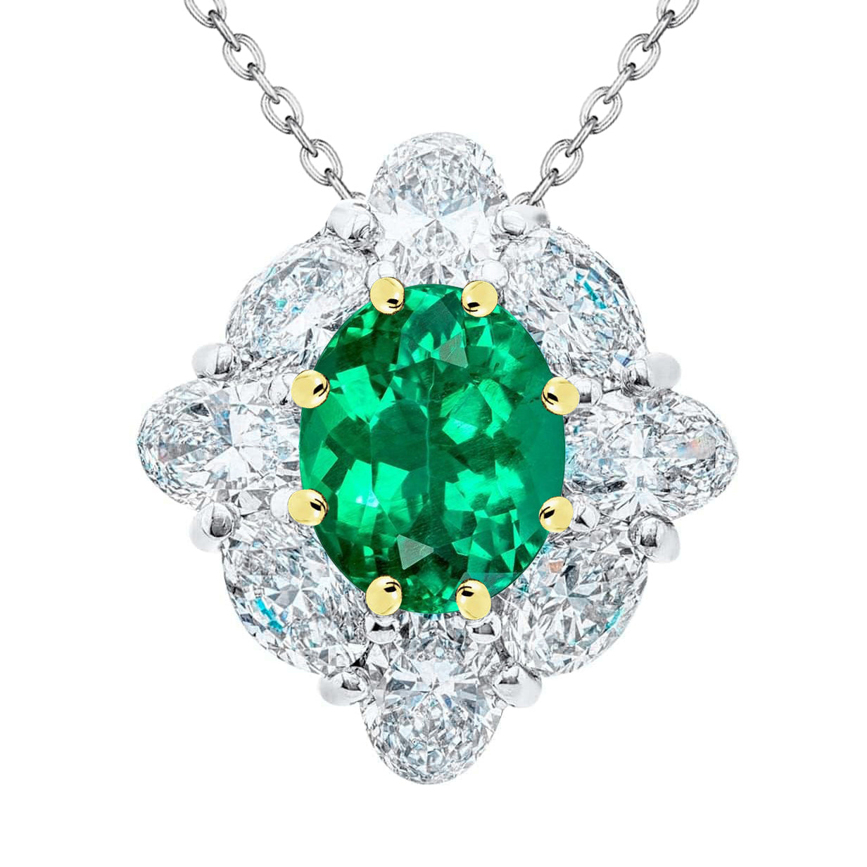 Fancy Gold Gemstone Pendant Green Emerald Necklace