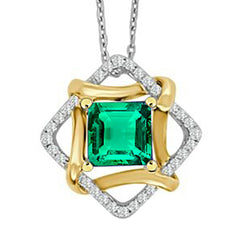 Natural Real ( Not Lab Grown ) Fancy Green Emerald GIA Gemstone Pendant Two Tone Gold 14K