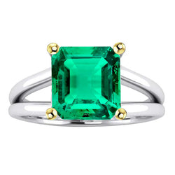 Natural Real ( Not Lab Grown ) Fancy Green Emerald GIA Solitaire Ring Two Tone