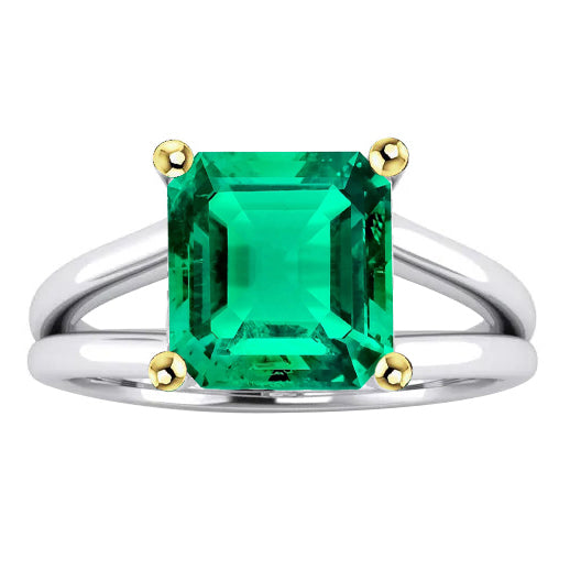 Fancy Green Emerald Solitaire Ring Two Tone