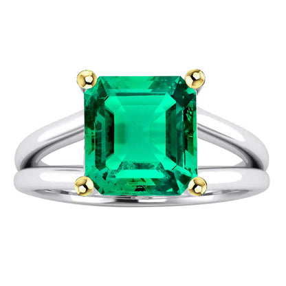 Fancy Green Emerald Solitaire Ring Two Tone