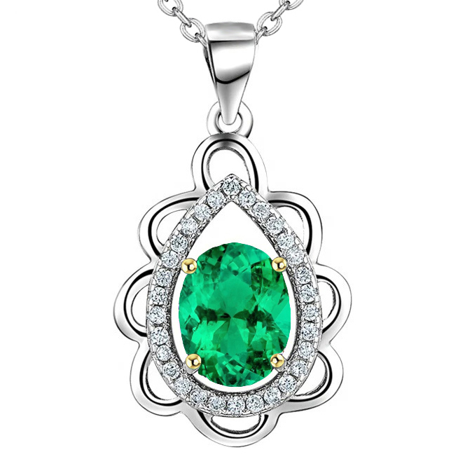 Fashionable Pear Shape Pendant Oval Green Emerald Gemstone