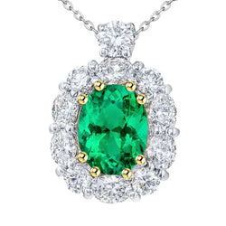 Natural Real ( Not Lab Grown ) Fashionable Oval Green Emerald GIA Pendant Halo Jewelry