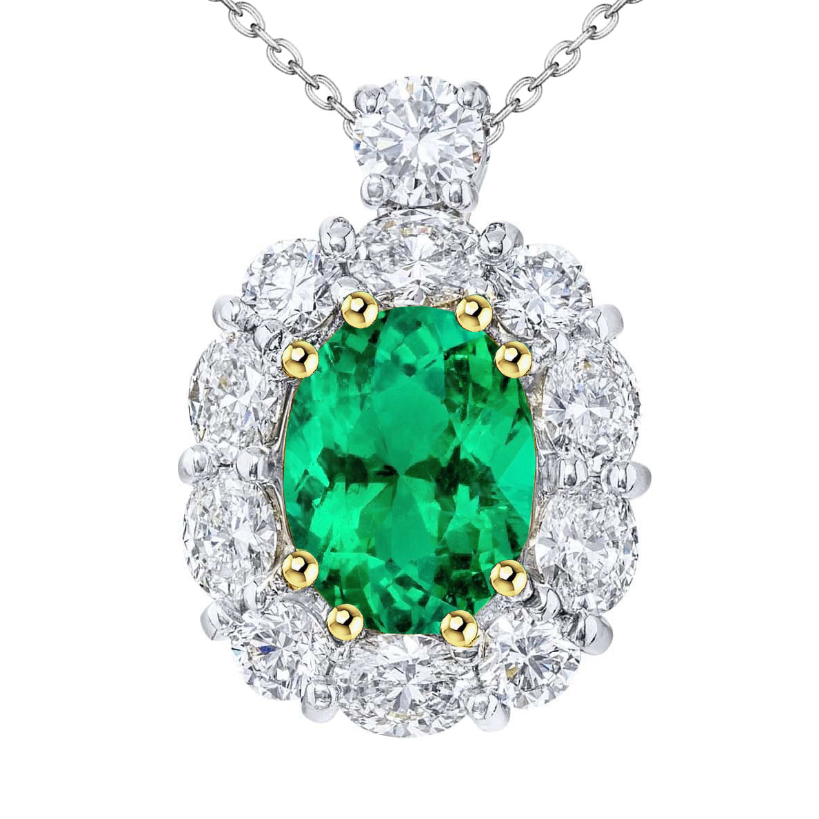 Fashionable Oval Green Emerald Pendant Halo Jewelry