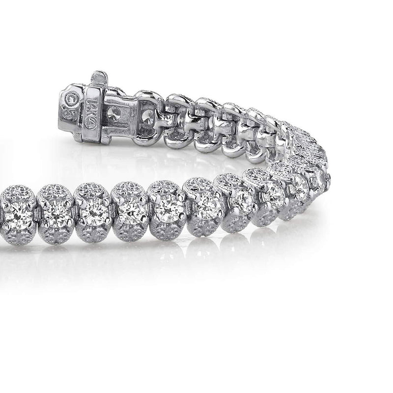 Filigree Round Cut 6.30 Carats Lab Grown Diamonds Bracelet White Gold 10K
