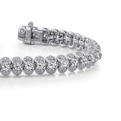 Filigree Round Cut 6.30 Carats Lab Grown Diamonds Bracelet White Gold 10K