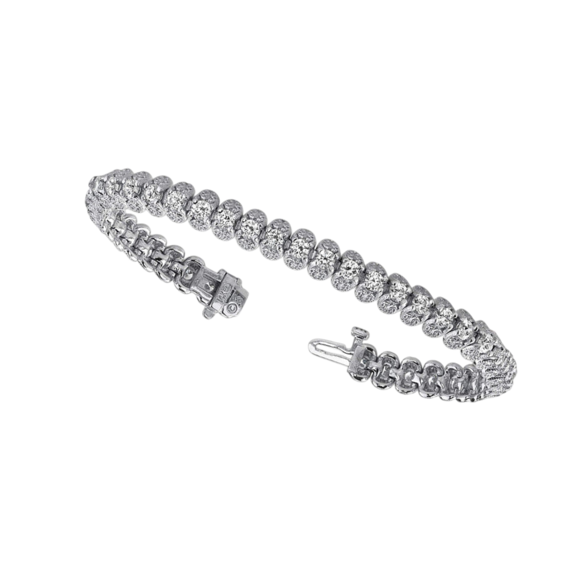 Filigree Round Cut 6.30 Carats Lab Grown Diamonds Bracelet White Gold 10K