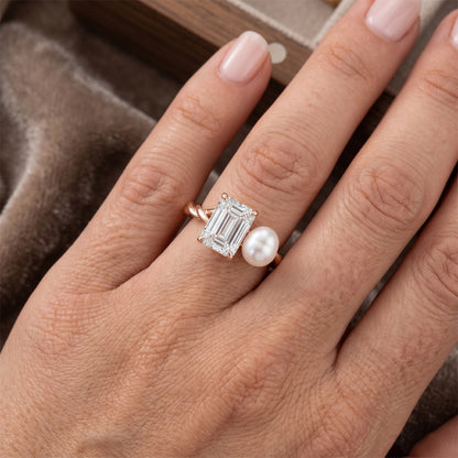 Fine Jewelry Ring 14K Rose Gold – Brilliant Diamond Emerald Cut