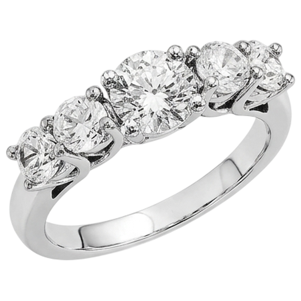 Five Stone Natural Earth Mined Diamond Engagement Ring 2 Carats White Gold 14K